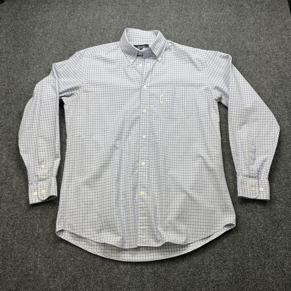 Faconnable Classic Button Down Long Sleeve Blue Plaid Dress Shirt